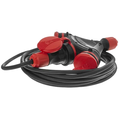 PS-X3/54/10M/3X1,5/H05RR-F Przedłużacz budowlany 3gniazdowy; IP54; 16A; H05RR-F; 3x1,5; 10m; czarno-czerwony