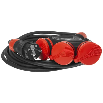 PS-X3/54/20M/3X1.5/H05RR-F Extension cord X3, rubber cable H05RR-F black 3x1.5mm2, IP 54, black plug and socket, black cable