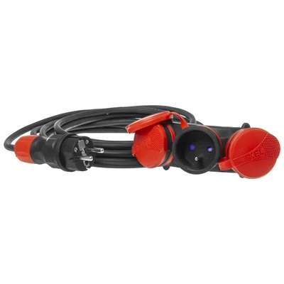 PS-X3/54/20M/3X2.5/H05RR-F Extension cord X3, rubber cable H05RR-F black 3x2.5mm2, IP 54, black and red plug and socket, black cable