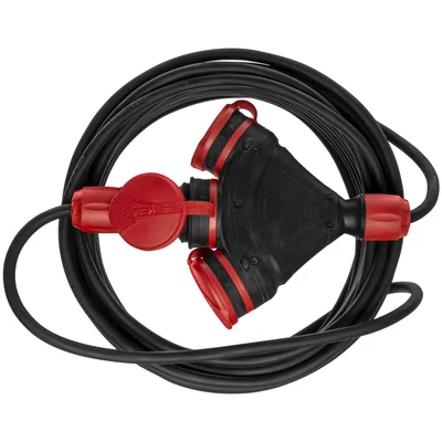 PS-X3/54/30M/3X1.5/H05RR-F Prodlužovací kabel X3, gumový kabel H05RR-F černý 3x1.5mm2, IP 54, černočervená zástrčka a zásuvka, černý kabel