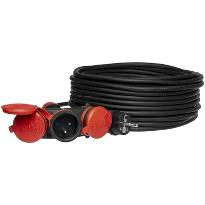 PS-X3/54/30M/3X2,5/H05RR-F Przedłużacz X3, przewód w oponie gumowej H05RR-F czarna 3x2,5mm2, IP 54, wtyczka i gniazdo w kolorze czarno-czerwonym, przewód kolor czarny