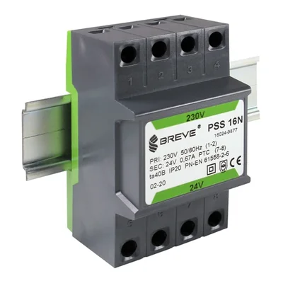 PSS 16N 230/24V Single-phase transformer IP30 for DIN rail TH-35 in modular housing with protection