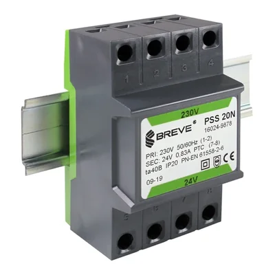 PSS 20N 230/24V Однофазний трансформатор IP30 для DIN-рейки TH-35 у модульному корпусі із захистом