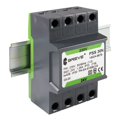 PSS 30N 230/24V Einphasentransformator IP30 für DIN-Schiene TH-35 im modularen Gehäuse mit Schutz