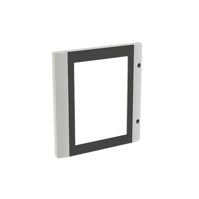 Puerta GMD1T, transparente, gris para gabinetes Gemini con embellecedor e inserto de doble broca, 300x250 mm (alto x ancho)
