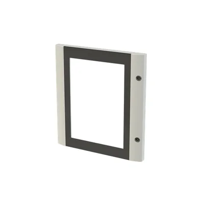 Puerta GMD1T, transparente, gris para gabinetes Gemini con embellecedor e inserto de doble broca, 300x250 mm (alto x ancho)