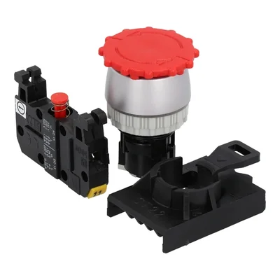 Pulsador de seguridad 22mm 1 contacto de apertura IP65 girando anilla negra