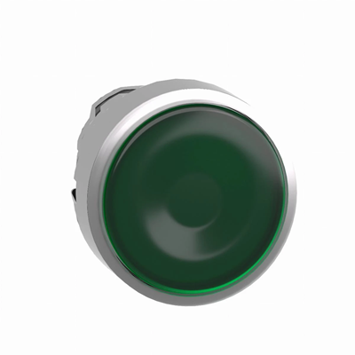 Pulsador metálico push-push LED plano verde sin marca