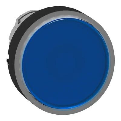 Pulsador plano Ø22, azul, autorretornable, LED, redondo, metal