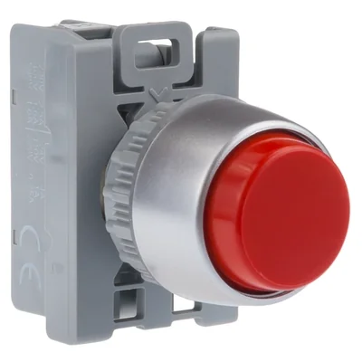 Pulsador saliente verde, autorretorno, anilla niquelada