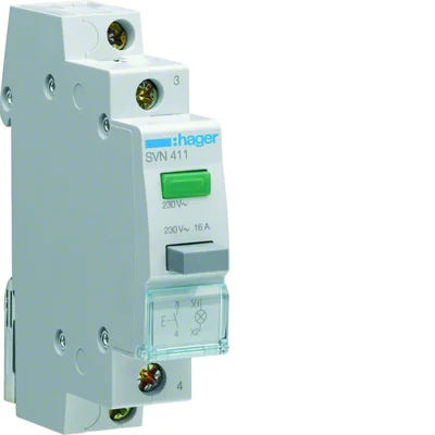 Pulsante 16A 1Z con lampada di segnalazione verde 230V AC