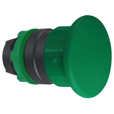 Pulsante a fungo Ø40, verde, con ritorno automatico, senza retroilluminazione, in plastica liscia