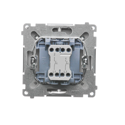 Pulsante normalmente aperto a doppio circuito: 2 ingressi, 2 uscite (modulo) 230V, satinato metallizzato