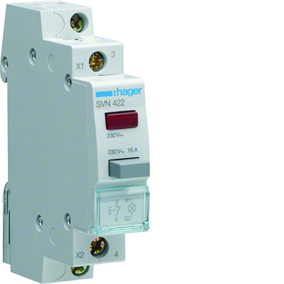 Push button 16A, 1R, with red indicator light 230VAC