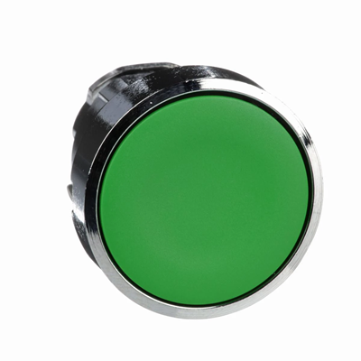 Push button actuator, flush, spring return, flush, green