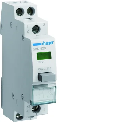 Push-button switch 16A 2Z with a green signaling lamp 230V AC