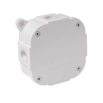 Puszka natynkowa z osłabieniami 4-wlotowa 88x88x40mm IP44 dekiel na 4 wkręty biała
