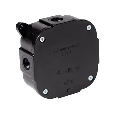 Puszka natynkowa z osłabieniami 4-wlotowa 88x88x40mm IP44 dekiel na 4 wkręty czarna