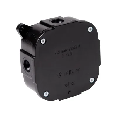 Puszka natynkowa z osłabieniami 4-wlotowa 88x88x40mm IP44 dekiel na 4 wkręty czarna