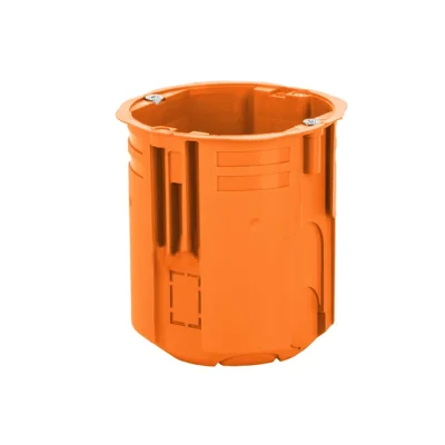 Puszka podtynkowa 60mm ekstragłęboka 80mm z wkrętami łączona za pomocą łącznika KG71 pomarańczowa