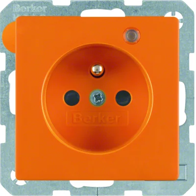 Q.1 Base de enchufe con conexión a tierra y control LED con mayor protección contra contactos, naranja terciopelo