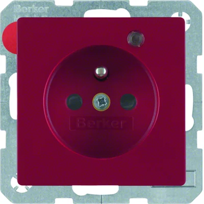 Q.1 Socket with grounding and control LED with increased protection of contacts red velvet