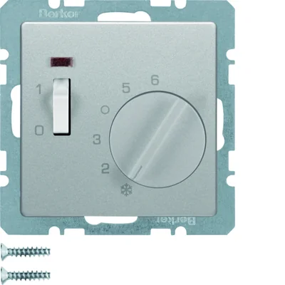 Q.1/Q.3 Régulateur de température ambiante avec contact NO, pièce centrale, connecteur et LED, velours alu, laqué