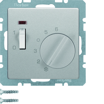 Q.1/Q.3 Room temperature controller with NO contact, center piece, connector and LED, alu velvet, lacquered