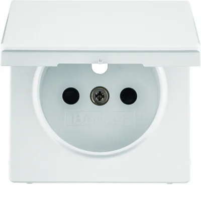 Q.1/Q.3/Q.7 Frontale per presa con terra con coperchio con serranda contatti, vellutato bianco