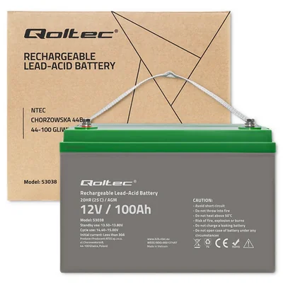Qoltec AGM-Batterie | 12 V | 100 Ah | 28,1 kg | Wartungsfrei | Leistungsstark | Langlebig | Für USV, Wohnmobil, Boot, Heizung