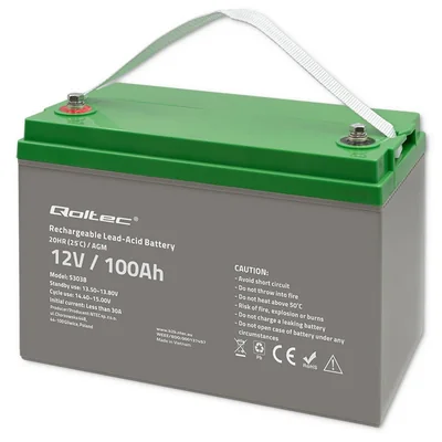 Qoltec AGM-Batterie | 12 V | 100 Ah | 28,1 kg | Wartungsfrei | Leistungsstark | Langlebig | Für USV, Wohnmobil, Boot, Heizung