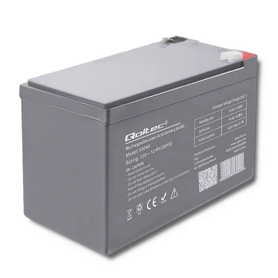Qoltec AGM-Batterie | 12 V | 12 Ah | Wartungsfrei | Effizient | Langlebig | Für USV, Sicherheitssysteme