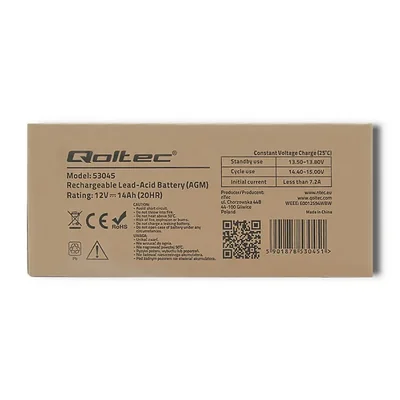 Qoltec AGM-Batterie | 12 V | 14 Ah | Wartungsfrei | Effizient | Langlebig | Für USV, Sicherheitssysteme