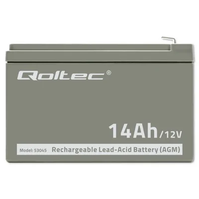 Qoltec AGM-Batterie | 12 V | 14 Ah | Wartungsfrei | Effizient | Langlebig | Für USV, Sicherheitssysteme