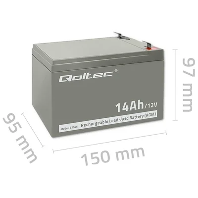 Qoltec AGM-Batterie | 12 V | 14 Ah | Wartungsfrei | Effizient | Langlebig | Für USV, Sicherheitssysteme