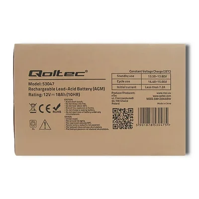 Qoltec AGM-Batterie | 12 V | 18 Ah | Wartungsfrei | Effizient | Langlebig | Für USV, Roller