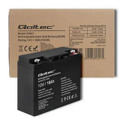 Qoltec AGM-Batterie | 12 V | 18 Ah | Wartungsfrei | Effizient | Langlebig | Für USV, Roller