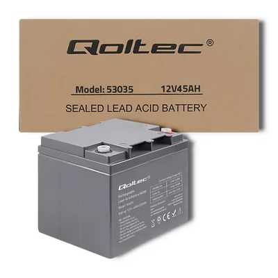 Qoltec AGM-Batterie | 12 V | 45 Ah | Wartungsfrei | Leistungsstark | Langlebig | Für USV, Wohnmobil, Boot, Heizung
