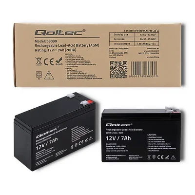 Qoltec AGM-Batterie | 12 V | 7 Ah | Wartungsfrei | Effizient | Langlebig | Für USV, Sicherheitssysteme