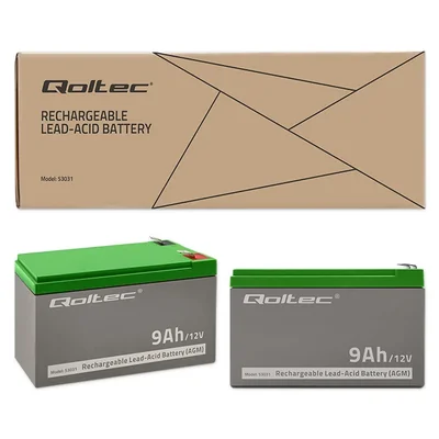 Qoltec AGM-Batterie | 12 V | 9 Ah | Wartungsfrei | Effizient | Langlebig | Für USV, Sicherheitssysteme