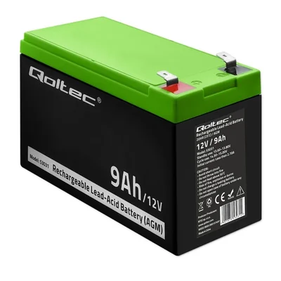 Qoltec AGM-Batterie | 12 V | 9 Ah | Wartungsfrei | Effizient | Langlebig | Für USV, Sicherheitssysteme