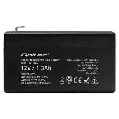 Qoltec AGM Battery | 12V | 1.3Ah | Maintenance-free | Efficient | LongLife | for UPS, scales, cash registers