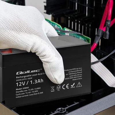 Qoltec AGM Battery | 12V | 1.3Ah | Maintenance-free | Efficient | LongLife | for UPS, scales, cash registers