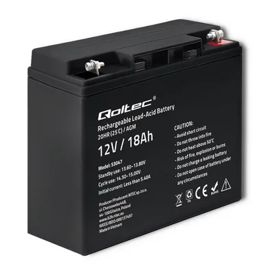 Qoltec AGM Battery | 12V | 18Ah | Maintenance-free | Efficient | LongLife | for UPS, scooter