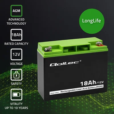 Qoltec AGM Battery | 12V | 18Ah | Maintenance-free | Efficient | LongLife | for UPS, scooter