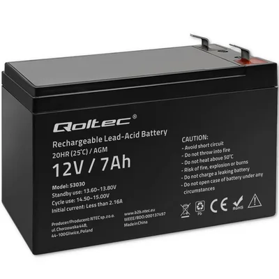 Qoltec AGM Battery | 12V | 7Ah | Maintenance-free | Efficient | LongLife | for UPS, security