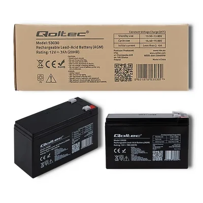 Qoltec AGM Battery | 12V | 7Ah | Maintenance-free | Efficient | LongLife | for UPS, security