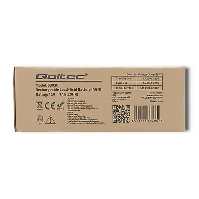 Qoltec AGM Battery | 12V | 7Ah | Maintenance-free | Efficient | LongLife | for UPS, security