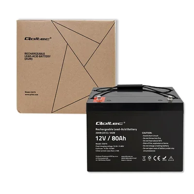 Qoltec AGM Battery | 12V | 80Ah | 23.5kg | Maintenance-free | Powerful | LongLife | for UPS, camper, boat, furnace