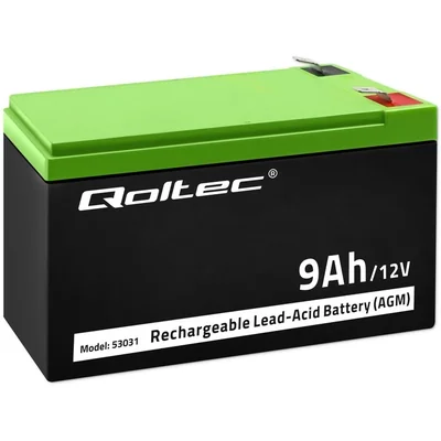 Qoltec AGM Battery | 12V | 9Ah | Maintenance-free | Efficient | LongLife | for UPS, security